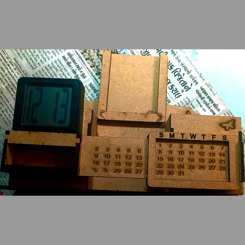 DESK ORGANISER CALANDER & CLOCK (MDF)