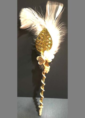 Gold leaf pearl lace with feather decoration Welcome greeting marking ( tilak ) stick ( set of 3 units)