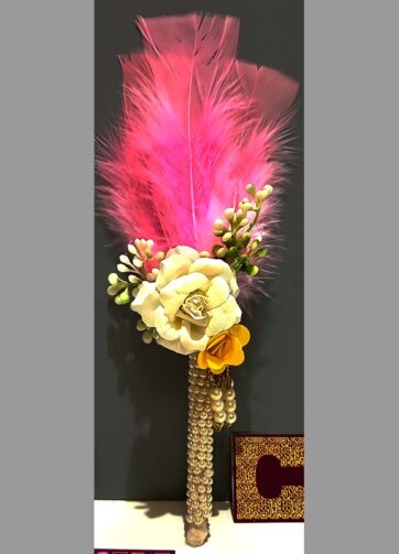 Pearl laced flowers & feathers decorated Welcome greeting marking ( tilak ) stick ( set of 2 units)